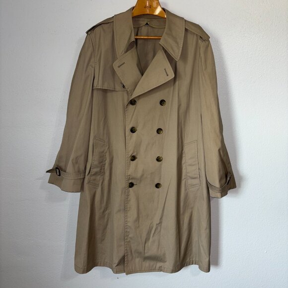 London‎ Fog Maincoats Trench Coat 46R Khaki Belted Zip-In Liner Double Breasted - Picture 3 of 16